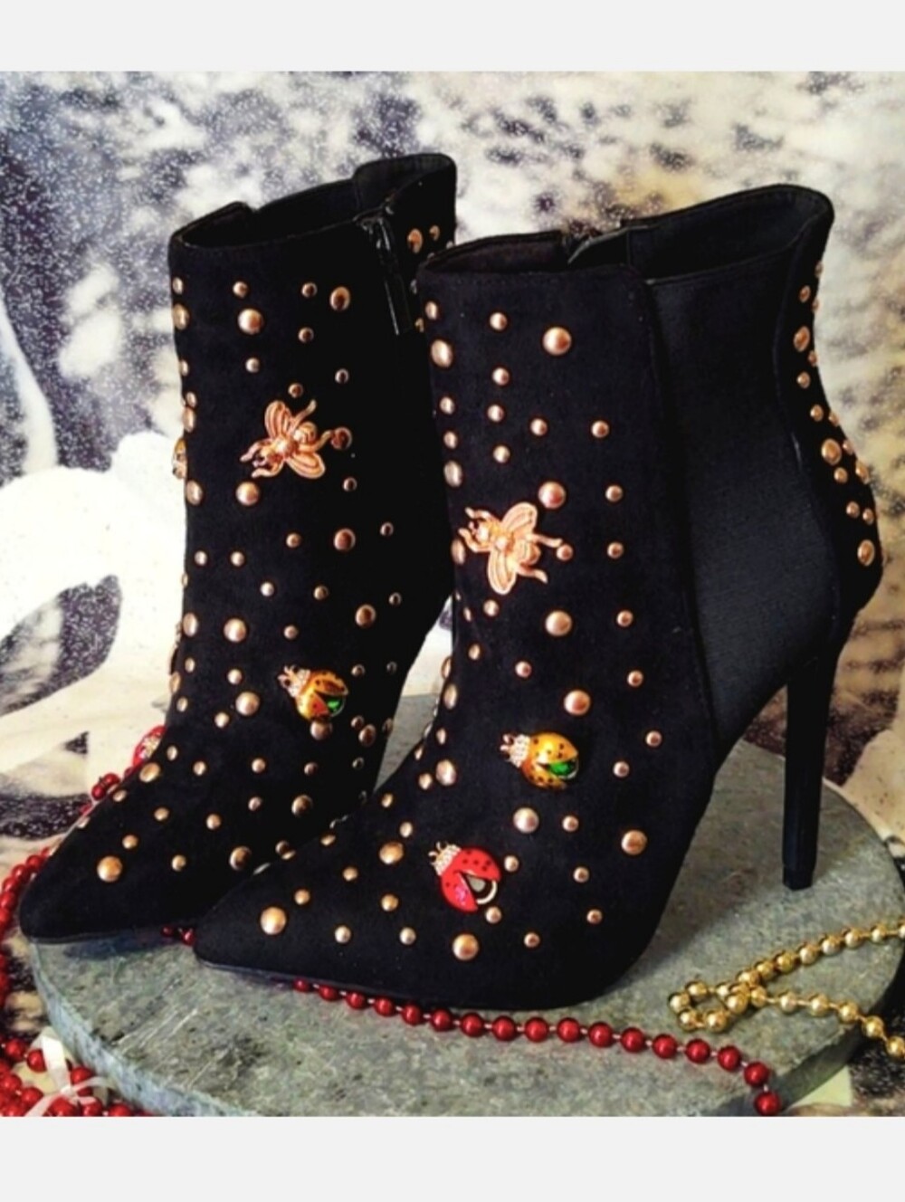 Elegant Collection TAIKA-1 BLING BUG Studded Black Boots 6.5